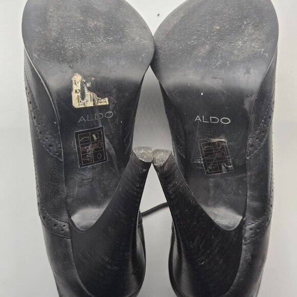 ALDO Y2K Sz 10 Black Leather Lace-Up Brogue Style Heeled Oxford Stiletto Shoes - Picture 5 of 12